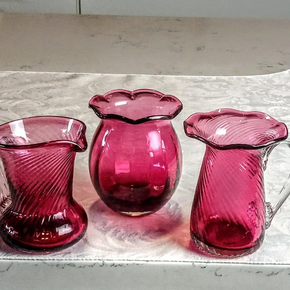 Vintage Pilgrim Glass Cranberry 3-Pc Collection